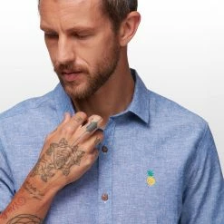 Stoic Crosshatch Linen Short Sleeve Button Down Shirt Men's -Stoic Online Store NAV D5 1