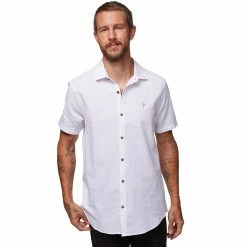 Stoic Crosshatch Linen Short Sleeve Button Down Shirt Men's -Stoic Online Store WHI 2